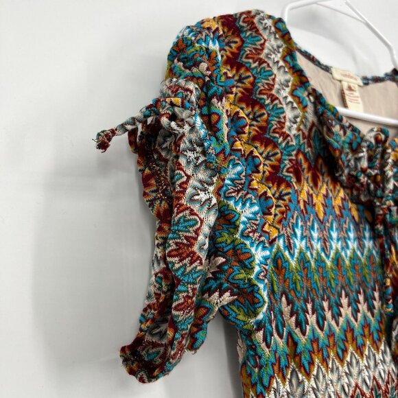 Sundance Dress Knit Lace Up Tie Neck Multicolor Print Stretch - Picture 4 of 11